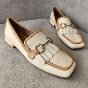 Donald J. Pliner Dress Loafers 7.5 Cream Leather Saeli Kiltie Horsebit New $230